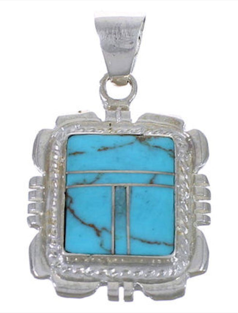 Turquoise Inlay Authentic Sterling Silver Slide Pendant WX43257